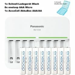 Panasonic Eneloop Bk-4mcc 8 Stück AAA Micro Akkus, 8fach Eneloop Standard Schnell-Ladegerät Und AccuCell Akkubox AAA/AA